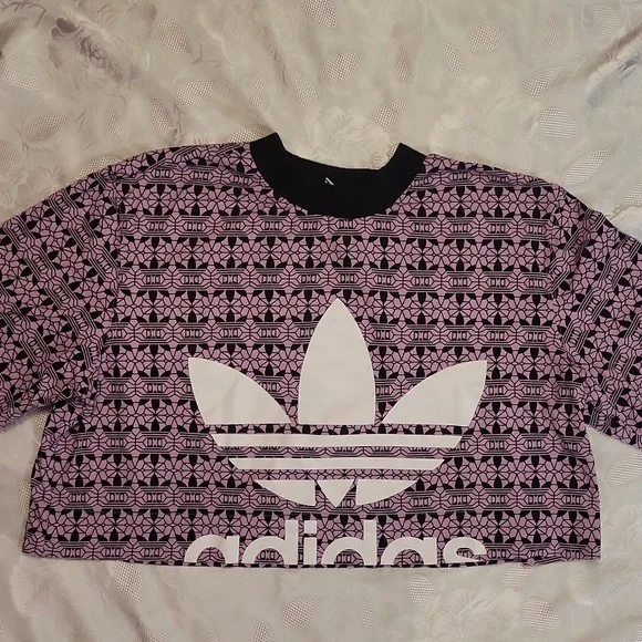 Adidas Originals Crop Top with Logo Purple M - Picture 3 of 6